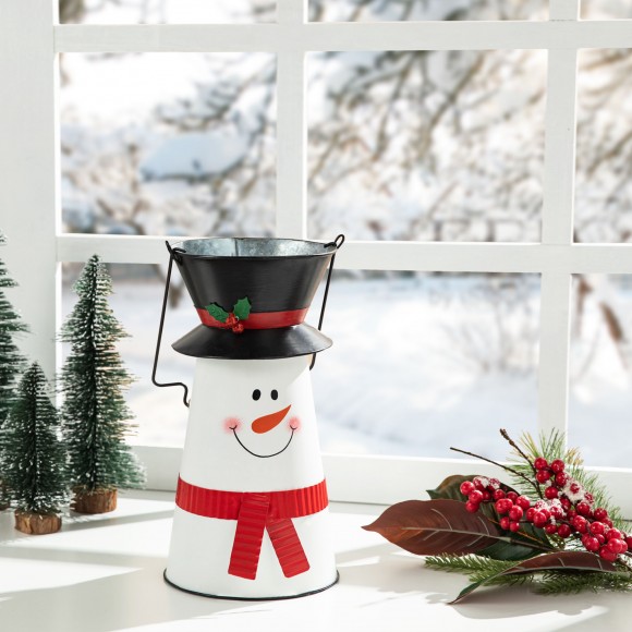 Glitzhome Glitzhome 19.50"H Metal Snowman Decorative Bucket