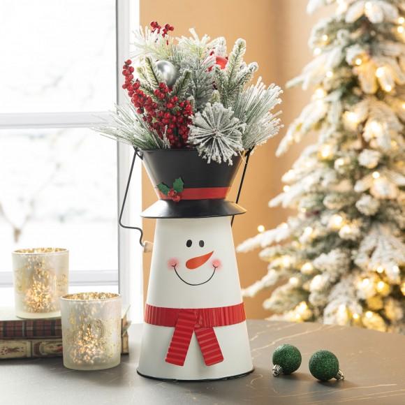 Glitzhome Glitzhome 19.50"H Metal Snowman Decorative Bucket