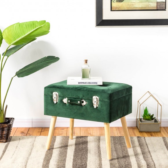 Glitzhome Glitzhome 19.69"L Hunter Green Velvet Upholstered Storage Stool