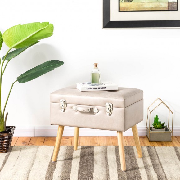 Glitzhome Glitzhome 19.69"L Morandi Light Grey Leathaire Upholstered Storage Stool