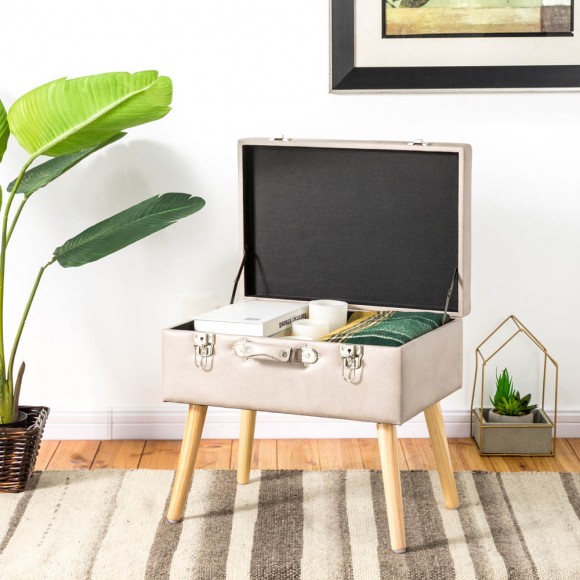 Glitzhome Glitzhome 19.69"L Morandi Light Grey Leathaire Upholstered Storage Stool