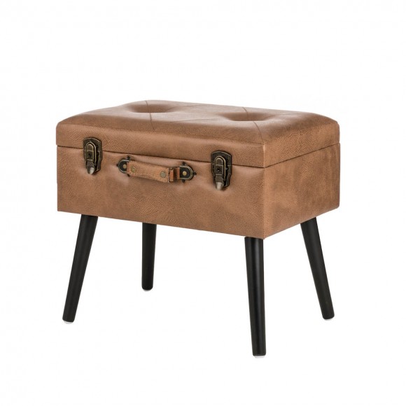glitzhome Glitzhome 19.69"L Whiskey Brown Leathaire Upholstered Storage Stool