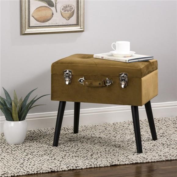 Glitzhome Glitzhome 19.70"L Glod Velvet Upholstered Storage Stool With Black Solid Rubberwood Legs