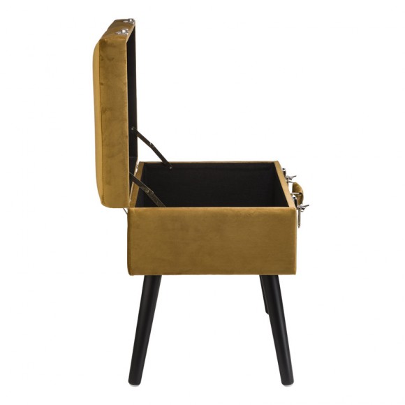 Glitzhome Glitzhome 19.70"L Glod Velvet Upholstered Storage Stool With Black Solid Rubberwood Legs