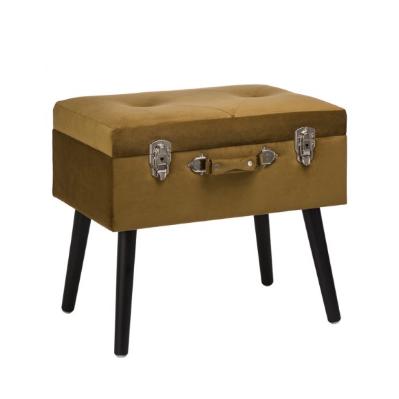 glitzhome Glitzhome 19.70"L Glod Velvet Upholstered Storage Stool with Black Solid Rubberwood Legs