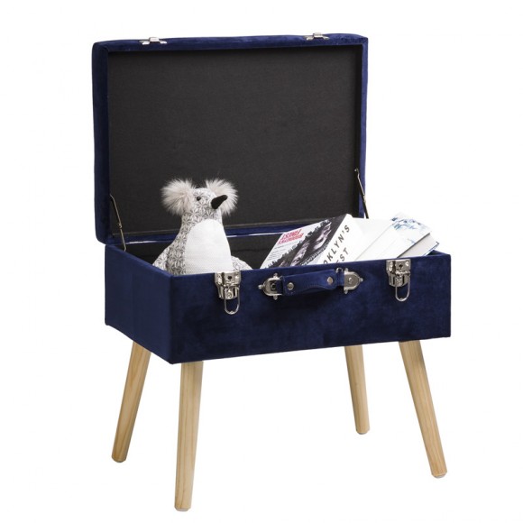 Glitzhome Glitzhome 19.70"L Navy Blue Velvet Upholstered Storage Stool With Natural Solid Rubberwood Legs
