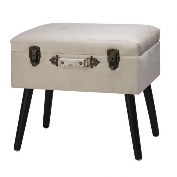 glitzhome Glitzhome 19.70"L Seashell White Velvet Upholstered Storage Stool with Black Solid Rubberwood Legs