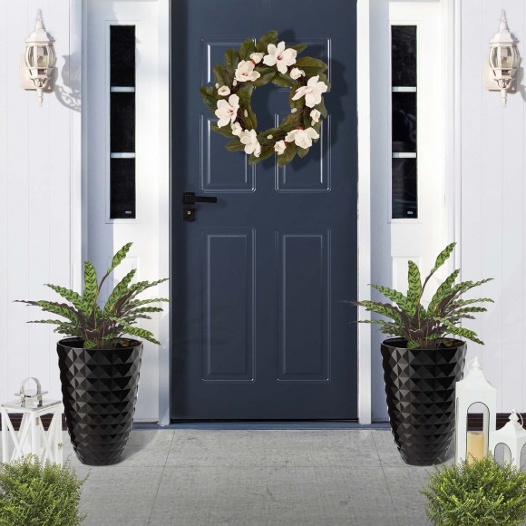 Glitzhome Glitzhome 19.75"H Oversized Set Of 2 Eco-Friendly PE And Stone Faux Ceramic Diamond Textured Black Tall Planter