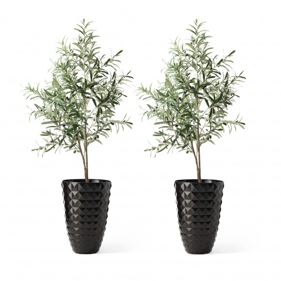Glitzhome Glitzhome 19.75"H Oversized Set Of 2 Eco-Friendly PE And Stone Faux Ceramic Diamond Textured Black Tall Planter