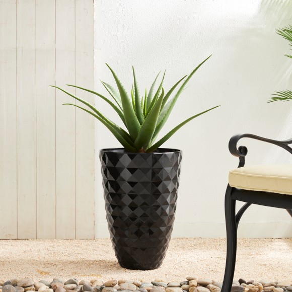 Glitzhome Glitzhome 19.75"H Oversized Set Of 2 Eco-Friendly PE And Stone Faux Ceramic Diamond Textured Black Tall Planter