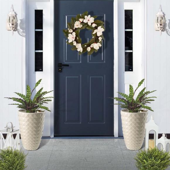 Glitzhome Glitzhome 19.75"H Oversized Set Of 2 Eco-Friendly PE And Stone Faux Ceramic Diamond Textured White Tall Planter