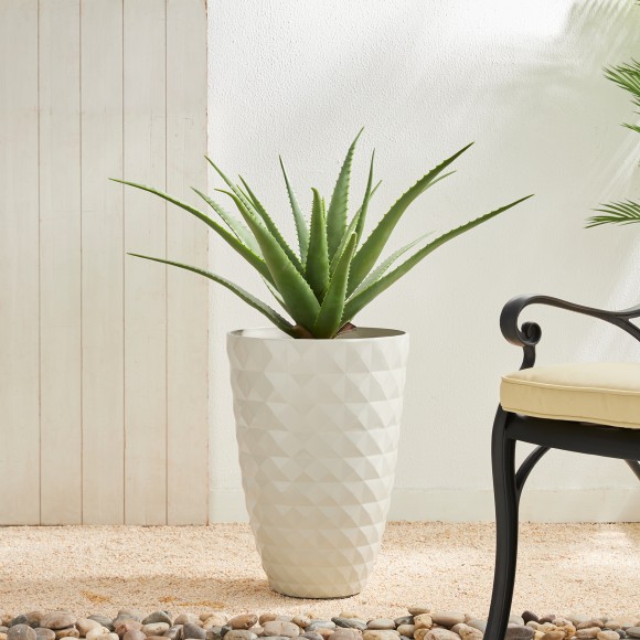 Glitzhome Glitzhome 19.75"H Oversized Set Of 2 Eco-Friendly PE And Stone Faux Ceramic Diamond Textured White Tall Planter