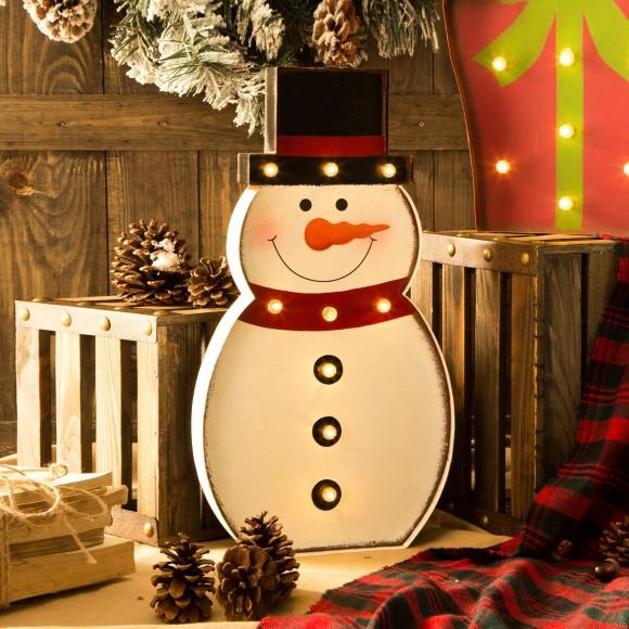 Glitzhome Glitzhome 19.76"H Marquee LED Lighted Snowman Sign Holiday Decoration