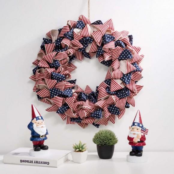 Glitzhome Glitzhome 19"D Fabric Patriotic Stripes And Stars Wreath