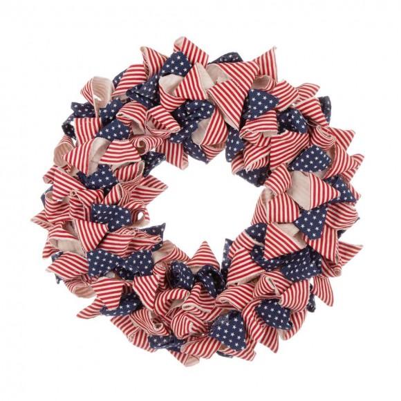 glitzhome Glitzhome 19"D Fabric Patriotic Stripes and Stars Wreath