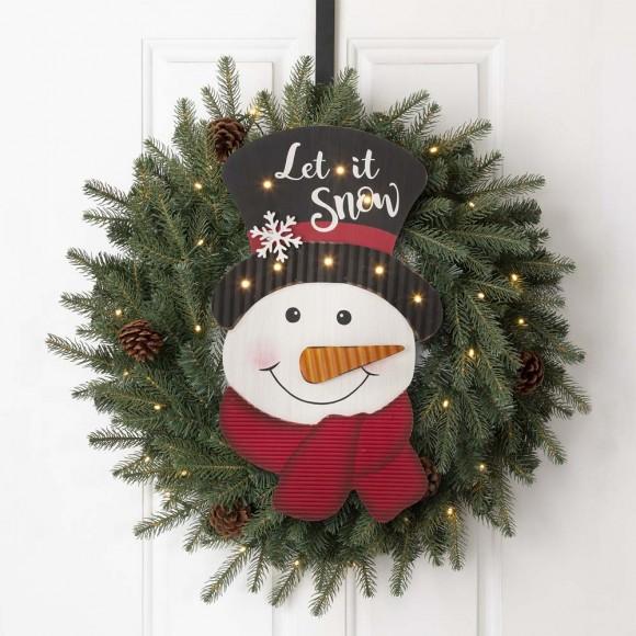 Glitzhome Glitzhome 19"H Christmas Lighted 3D Wooden Metal Snowman Wall Hanging Decor