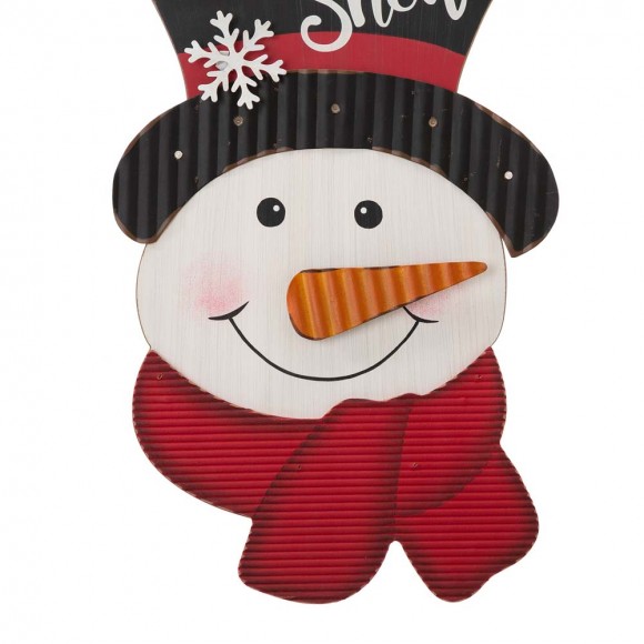 Glitzhome Glitzhome 19"H Christmas Lighted 3D Wooden Metal Snowman Wall Hanging Decor