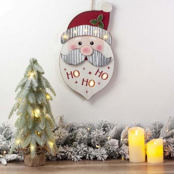 Glitzhome Glitzhome 19"H Christmas Lighted 3D Wooden Metal Santa Wall Hanging Decor