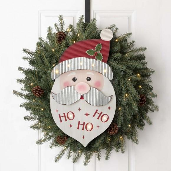 Glitzhome Glitzhome 19"H Christmas Lighted 3D Wooden Metal Santa Wall Hanging Decor