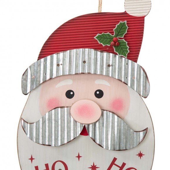 Glitzhome Glitzhome 19"H Christmas Lighted 3D Wooden Metal Santa Wall Hanging Decor