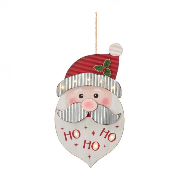 glitzhome Glitzhome 19"H Christmas Lighted 3D Wooden Metal Santa Wall Hanging Decor