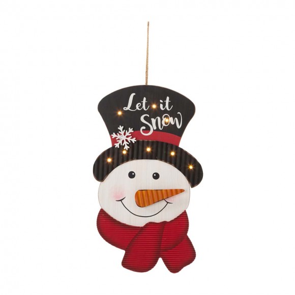 glitzhome Glitzhome 19"H Christmas Lighted 3D Wooden Metal Snowman Wall Hanging Decor
