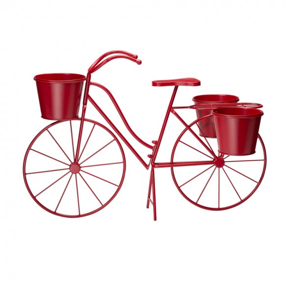 Glitzhome Glitzhome 19"H Hand Painted Red Metal Bicycle Plant Stand