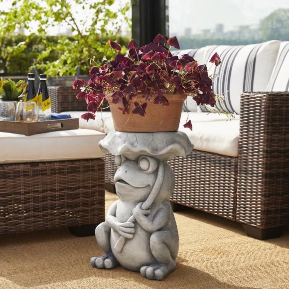Glitzhome Glitzhome 19"H Multi-functional MGO Frog And Lotus Faux Concrete Garden Stool Or Planter Stand Or Accent Table