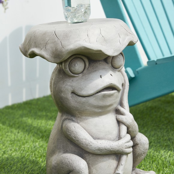 Glitzhome Glitzhome 19"H Multi-functional MGO Frog And Lotus Faux Concrete Garden Stool Or Planter Stand Or Accent Table