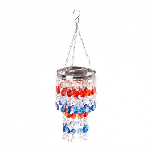 Glitzhome Glitzhome 19"H Solar Lighted Hanging Décor With Red White Blue Acrylic Jewel Beads