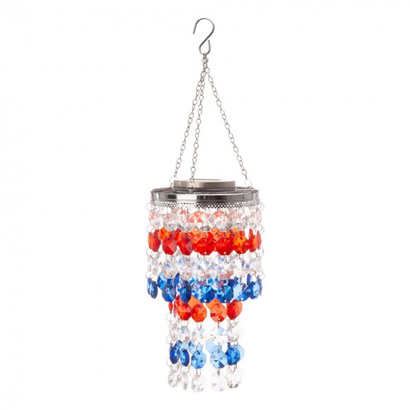 glitzhome Glitzhome 19"H Solar Lighted Hanging Décor with Red White Blue Acrylic Jewel Beads