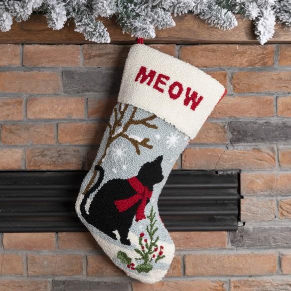 Glitzhome Glitzhome 19" Handmade Hooked Cat Christmas Stocking