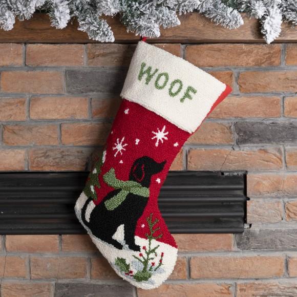Glitzhome Glitzhome 19" Handmade Hooked Dog Christmas Stocking