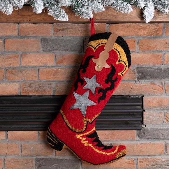 Glitzhome Glitzhome 19" Handmade Hooked Red Boot Christmas Stocking
