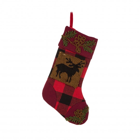 glitzhome Glitzhome 19" Handmade Plaid Hooked Rug Reindeer Christmas Stocking