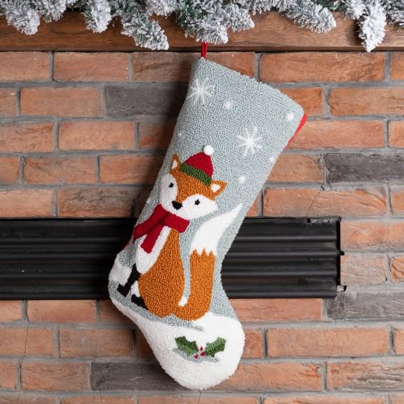 Glitzhome Glitzhome 19 Inch Handmade Hooked Fox Christmas Stocking