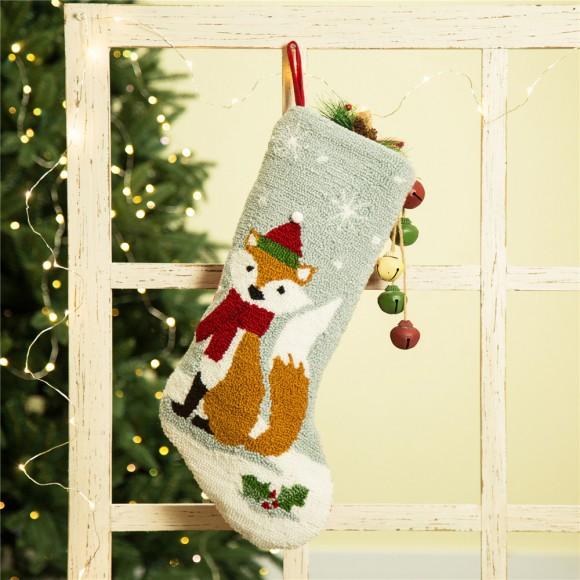 Glitzhome Glitzhome 19 Inch Handmade Hooked Fox Christmas Stocking