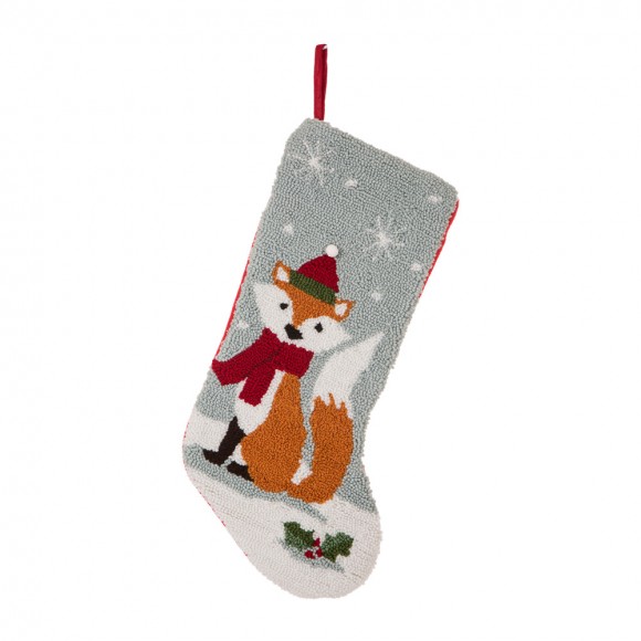 glitzhome Glitzhome 19 Inch Handmade Hooked Fox Christmas Stocking