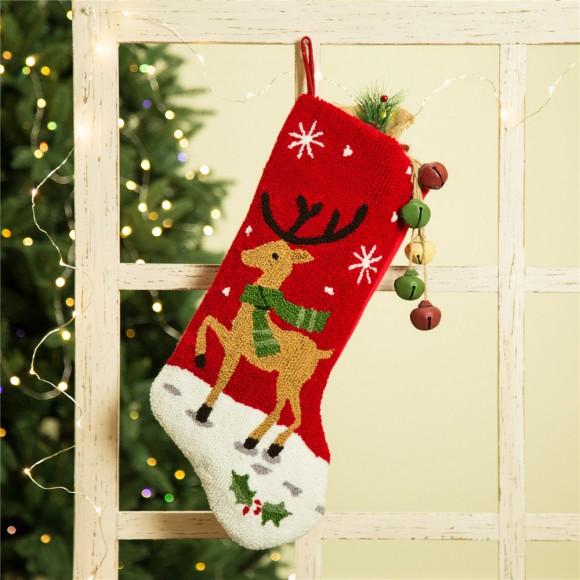Glitzhome Glitzhome 19 Inch Handmade Hooked Reindeer Christmas Stocking