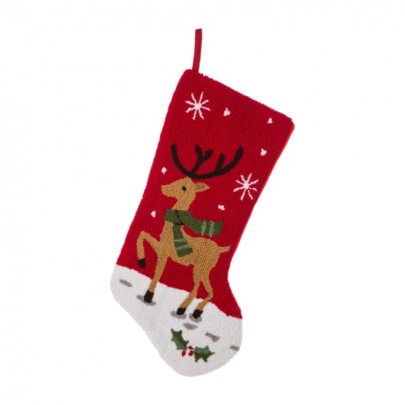 glitzhome Glitzhome 19 Inch Handmade Hooked Reindeer Christmas Stocking