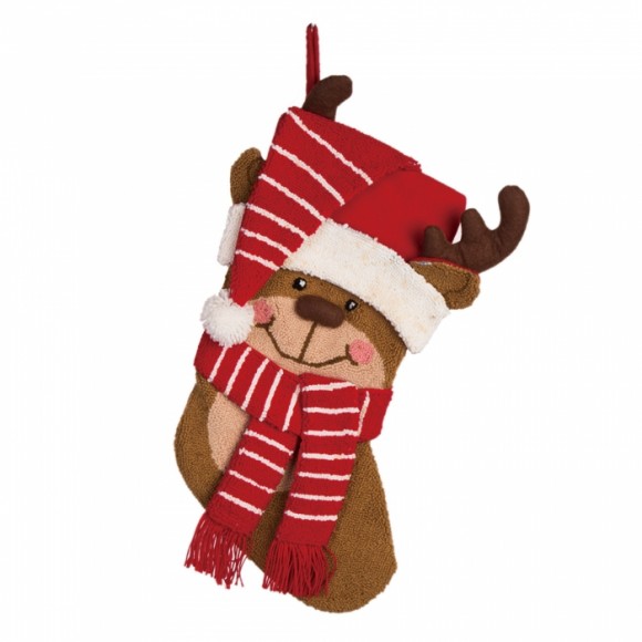 glitzhome Glitzhome 19"L Handmade Hooked 3D Reindeer Christmas Stocking