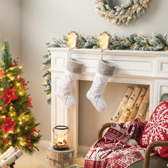 Glitzhome Glitzhome 2 PK Marquee LED Wooden/Metal Gift Box Stocking Holder
