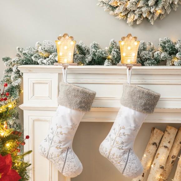 Glitzhome Glitzhome 2 PK Marquee LED Wooden/Metal Gift Box Stocking Holder