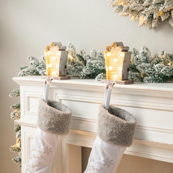 Glitzhome Glitzhome 2 PK Marquee LED Wooden/Metal Gift Box Stocking Holder