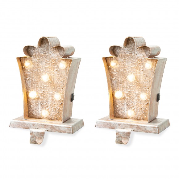 glitzhome Glitzhome 2 PK Marquee LED Wooden/Metal Gift box Stocking Holder
