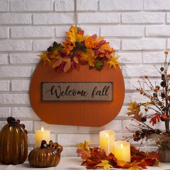 Glitzhome Glitzhome 20.28"H Fall Wooden Pumpkin With Floral Standing / Hanging Decor (Two Function)