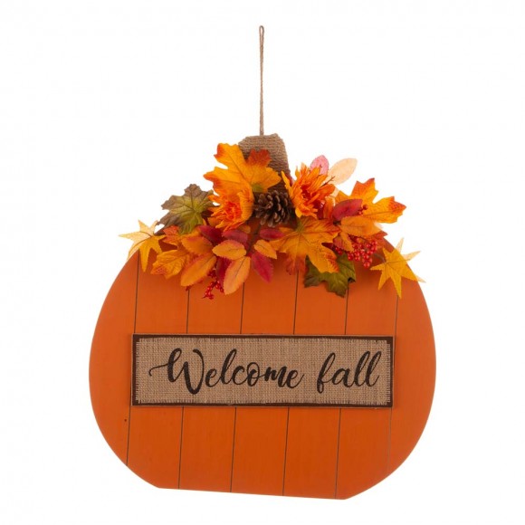 glitzhome Glitzhome 20.28"H Fall Wooden Pumpkin with Floral Standing / Hanging Decor (Two Function)