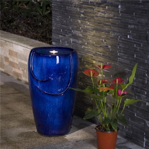 Glitzhome Glitzhome 20.5"H Cobalt Blue Ceramic Pot Fountain With Pump And LED Light