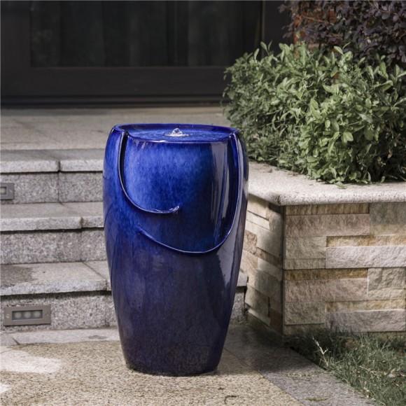 Glitzhome Glitzhome 20.5"H Cobalt Blue Ceramic Pot Fountain With Pump And LED Light