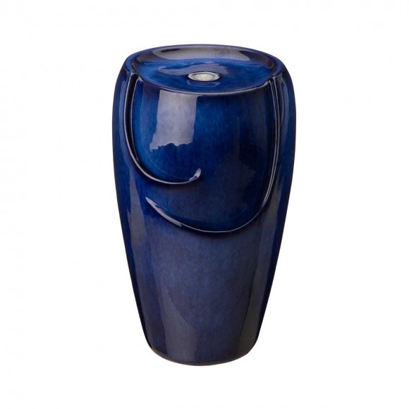glitzhome Glitzhome 20.5"H Cobalt Blue Ceramic Pot Fountain with Pump and LED Light